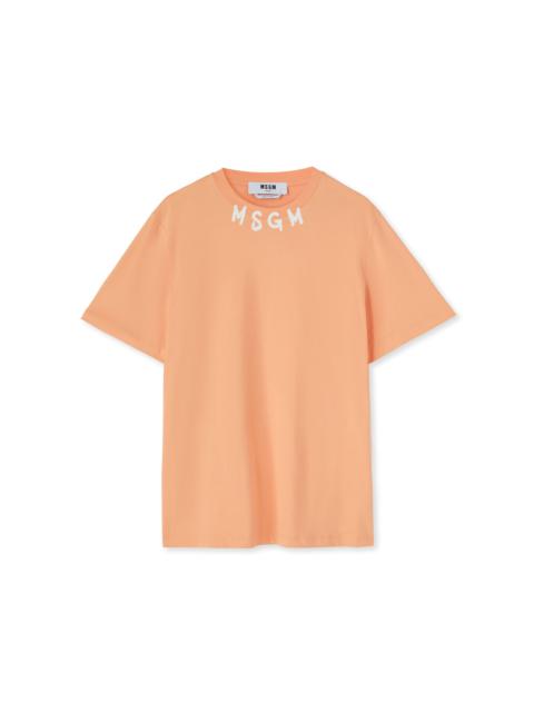 Cotton crewneck t-shirt with brushed MSGM logo at the neckline