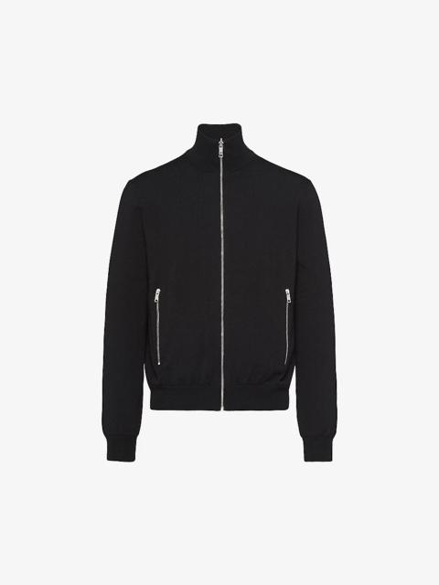 Reversible brand-plaque wool and nylon jacket