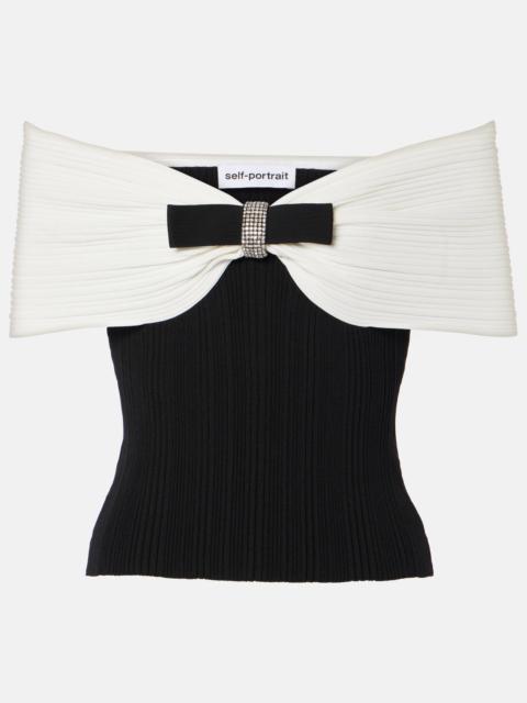 Bow-detail ribbed-knit top