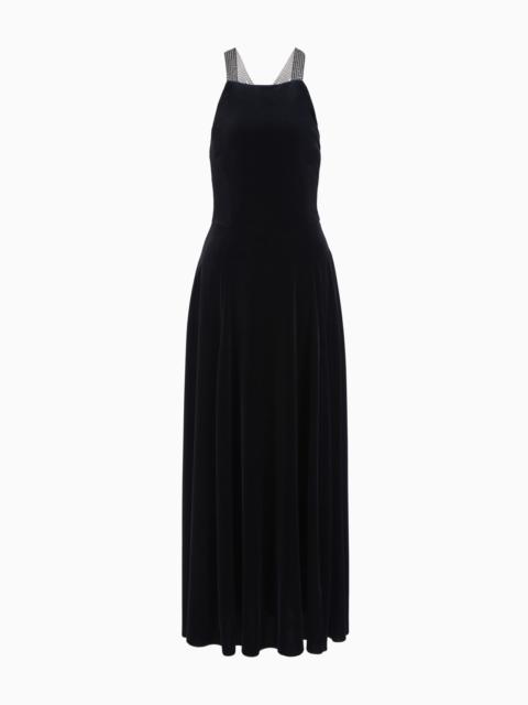 EMPORIO ARMANI Chenille jersey long dress with rhinestone shoulder straps