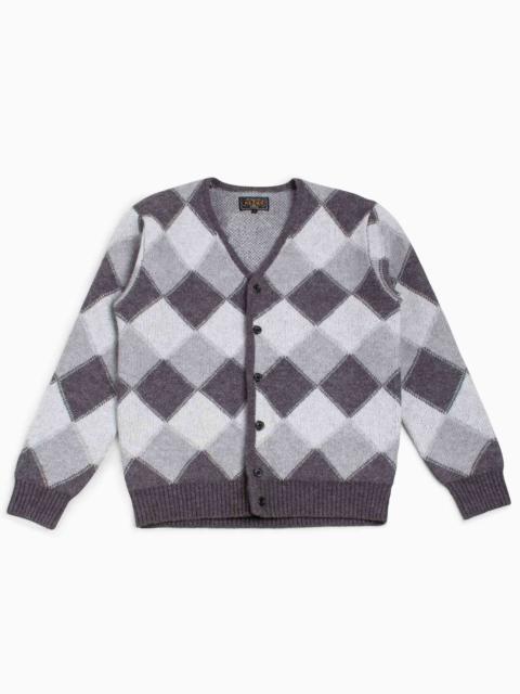 BEAMS PLUS Cardigan Double Jacquard Argyle Pattern Grey