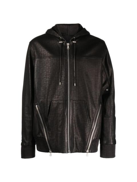 monogram laser-cut leather hoodie