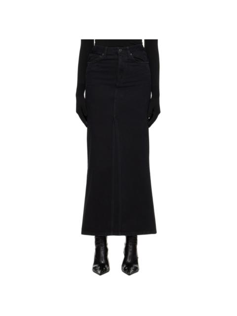 BALENCIAGA Black Vented Denim Maxi Skirt