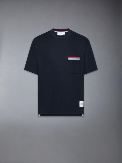 Thom Browne TEXTURED COTTON LINEN RWB EMBROIDERY TEE