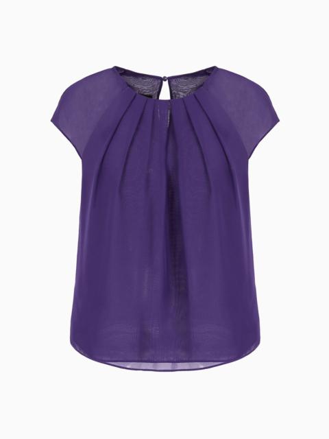 EMPORIO ARMANI Pleated georgette short-sleeved blouse