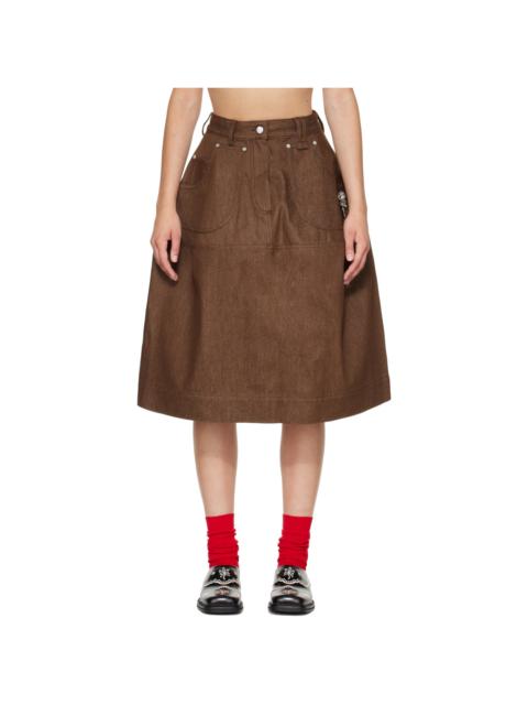 Simone Rocha Brown Embellished Utility Hip Bustle Midi Skirt
