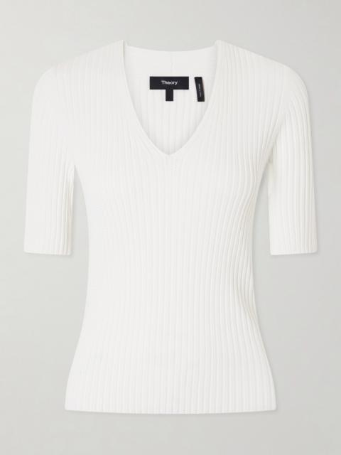 Theory Pointelle-knit Crepe T-shirt