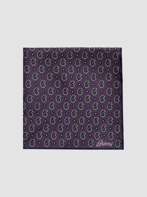 Brioni Men's Hand-Rolled Paisley Silk Pocket Square - Dark Purple