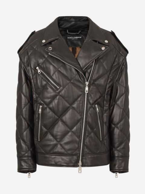 Dolce & Gabbana Quilted leather biker jacket with epaulets