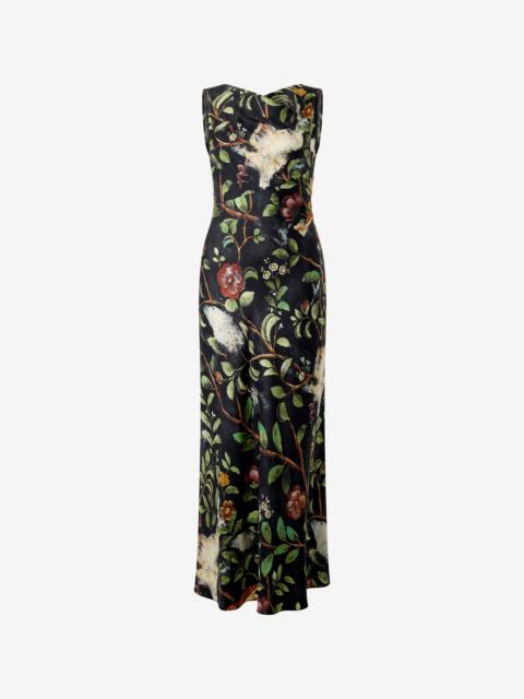 Silk Dress With Shrub And Floral Print