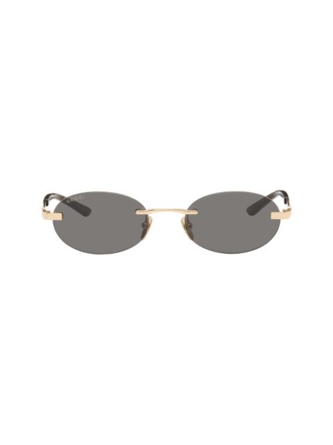 GUCCI Gold Oval-Frame Sunglasses