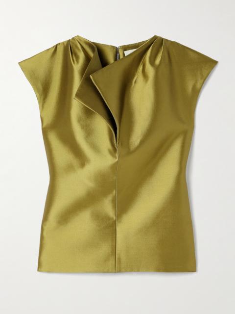 CHRISTOPHER JOHN ROGERS Peel Draped Silk And Wool-blend Satin Top