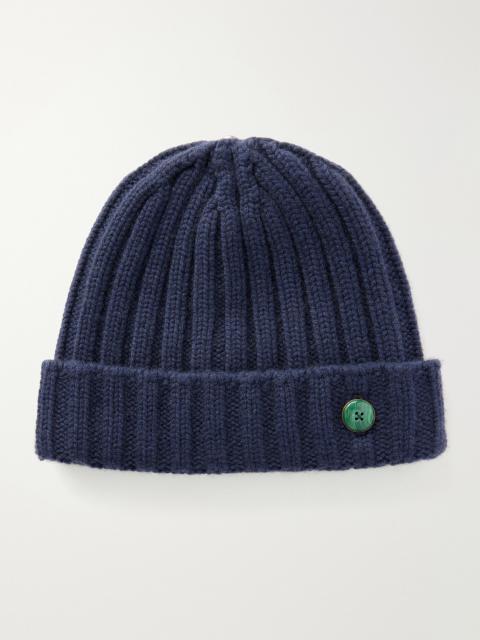 God’s True Cashmere Malachite-Embellished Ribbed Cashmere Beanie
