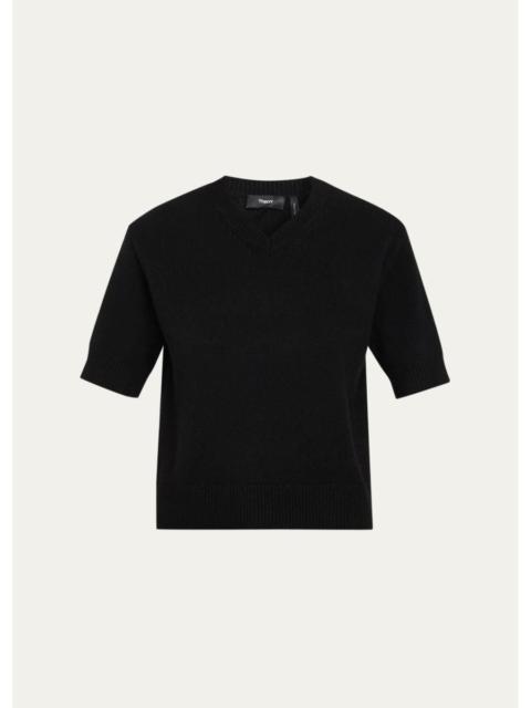 Theory Cashmere Short-Sleeved Crop Sweater