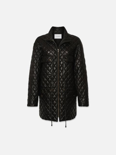 Leather Quilted Parka in Black
