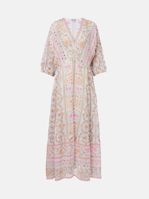 juliet dunn Embellished floral cotton maxi dress