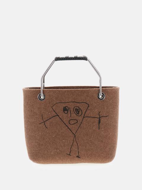 Plan C Mini shopping bag in wool with metal handle Pili and white
