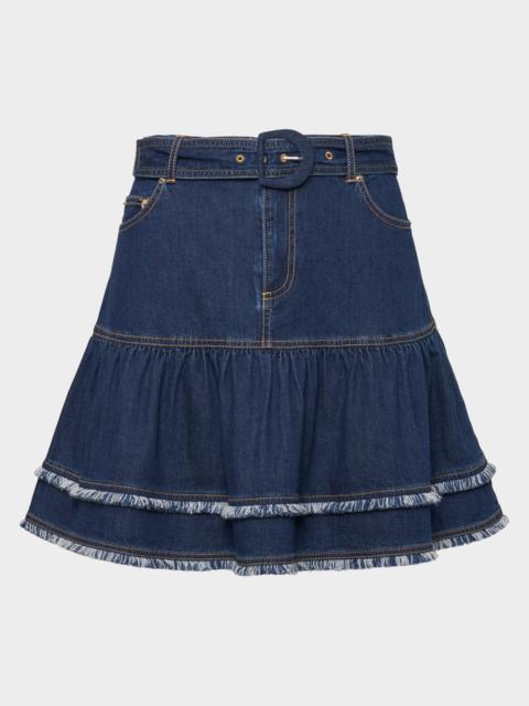 Cinq à Sept Denim Fringe-Trim Mini Skirt