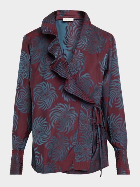 Dries Van Noten Calberton Printed Ruffle Wrap Blouse