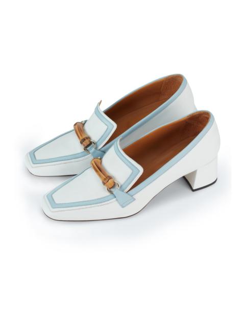 CASABLANCA White & Light Blue Leather Heeled Loafer