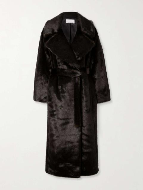 The Frankie Shop Joni oversized belted double-breasted faux fur coat