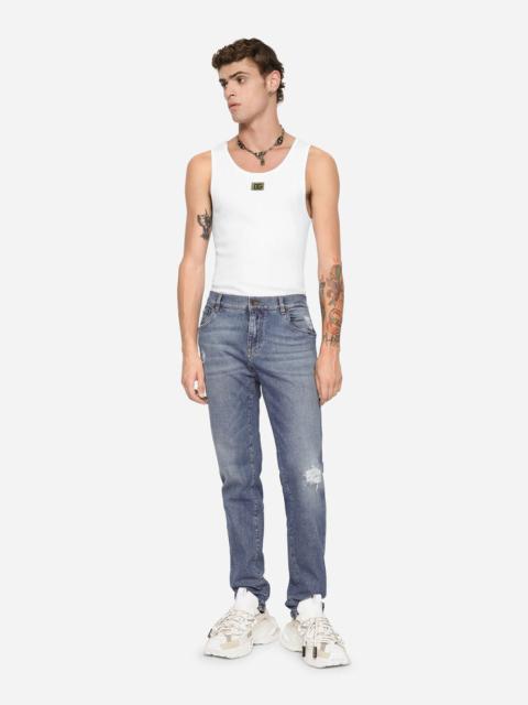 Dolce & Gabbana Light blue skinny stretch jeans with micro-rips