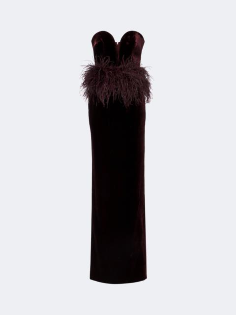 THE NEW ARRIVALS ILKYAZ OZEL Feather-trimmed velvet bustier gown