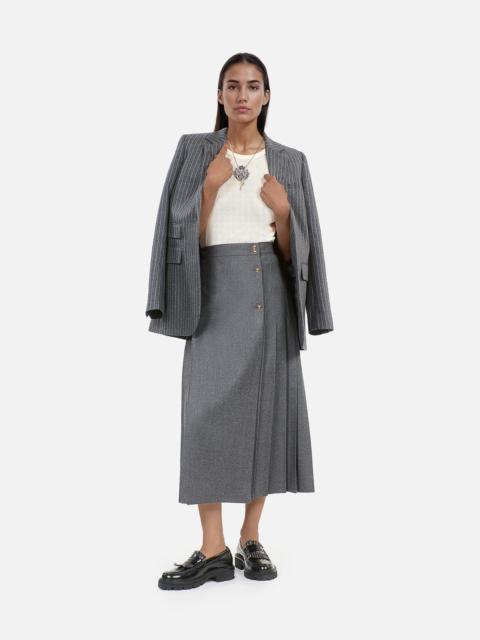 The Kooples LONG PLEATED GREY WOOL SKIRT
