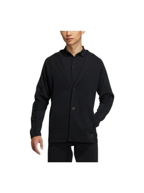 adidas Men's adidas Taylored Jkt Stripe Lapel Zipper Cardigan Long Sleeves Jacket Dark Black HG1666