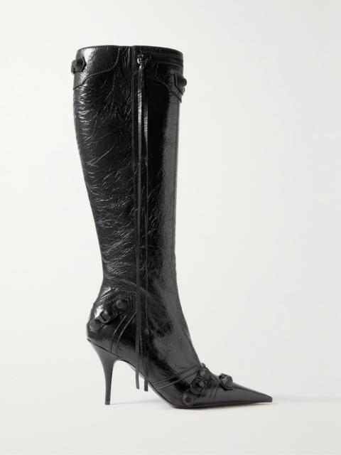 BALENCIAGA Le Cagole Studded Crinkled-leather Knee Boots