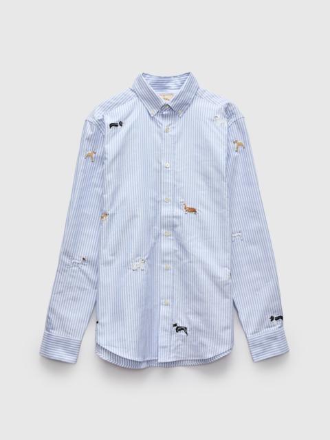 Portuguese Flannel Dogs Oxford Shirt in Blue Stripe