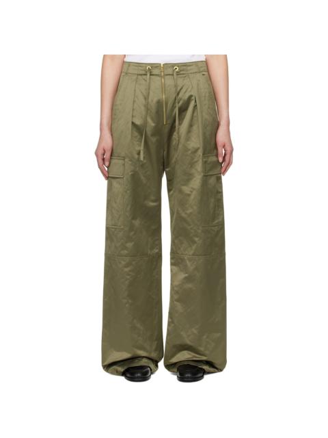 AMI Paris Khaki Cotton Satin Zipped Cargo Trousers