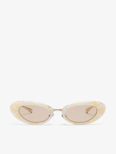 JIMMY CHOO Ivey Shiny Mother-of-Pearl Cat-Eye Sunglasses with Dark Brown Lenses