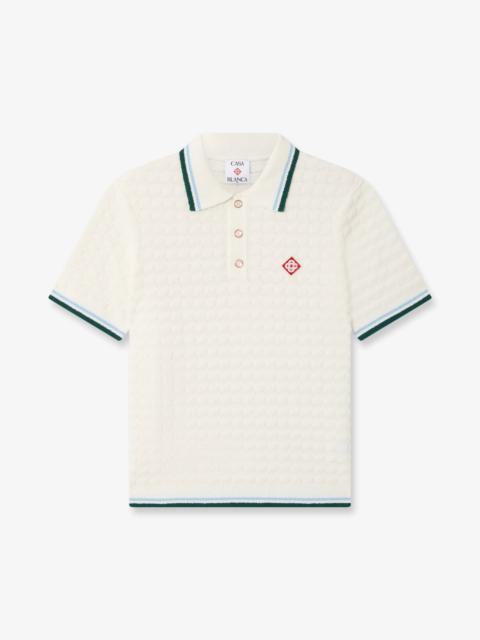 CASABLANCA White Boucle Short Sleeve Polo Shirt