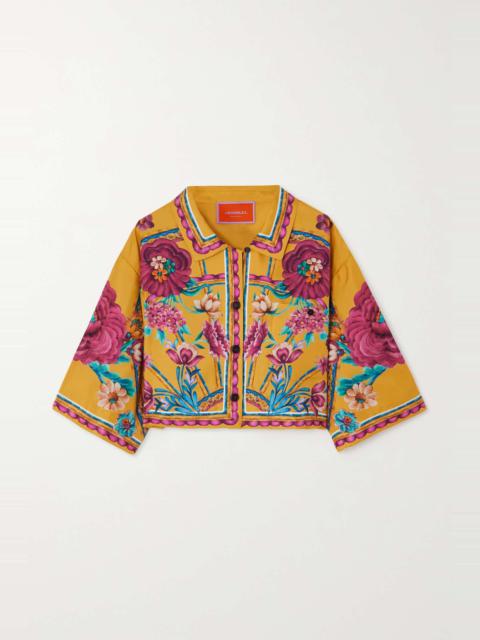 Sunset cropped floral-print silk-twill shirt