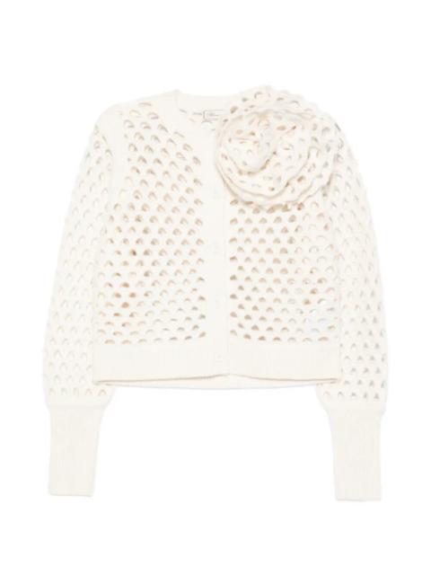 Blumarine Openwork Wool Cardigan with 3D Rose