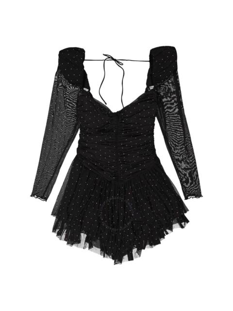 ROTATE Rotate Rhinestone-Embellished Ruffle Mesh Mini Dress