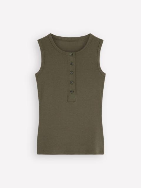 BODEN Crew Neck Henley Tank-Olive Night