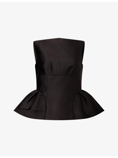 ROLAND MOURET Ruffled-Hem Cinched-Waist Taffeta Top