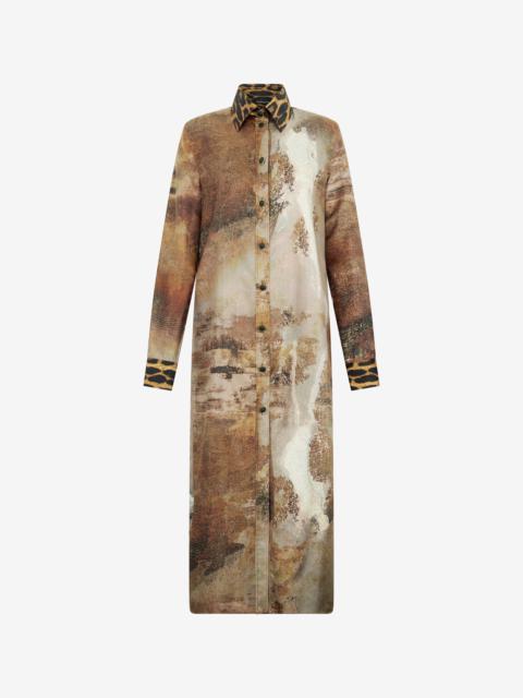 Roberto Cavalli Beige Silk Shirt Dress with Marble Print