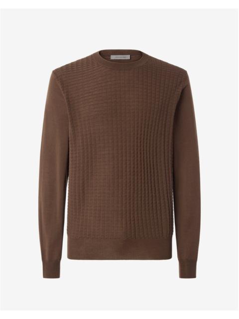 CORNELIANI Tobacco brown long-sleeved crew neck shirt made from pure extra fine wool