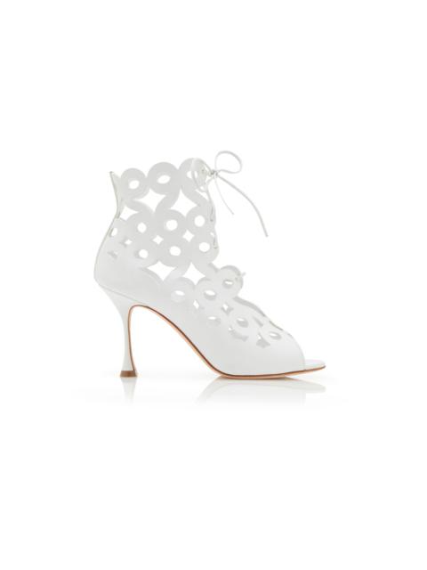 Manolo Blahnik White Calf Leather Geometric Cut Out Boots