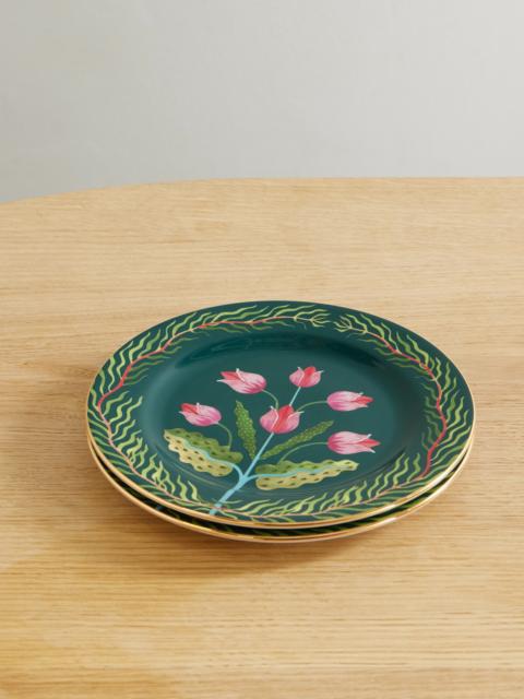 La DoubleJ Set Of Two Gold-plated Porcelain Dessert Plates