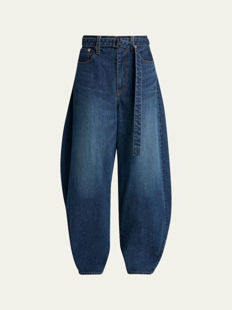 sacai Belted Denim Barrel-Leg Pants