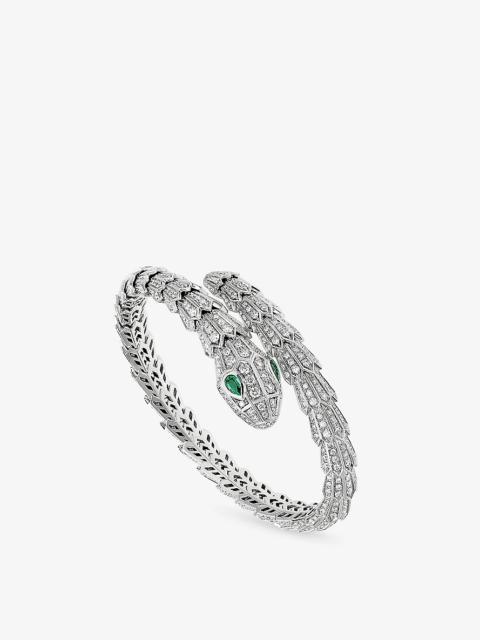 Serpenti Tubolari 18ct white-gold, 3.89ct diamond and 0.26ct emerald bracelet
