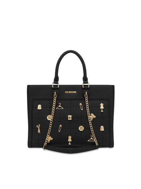 Moschino logo-lettering chain-detail tote bag