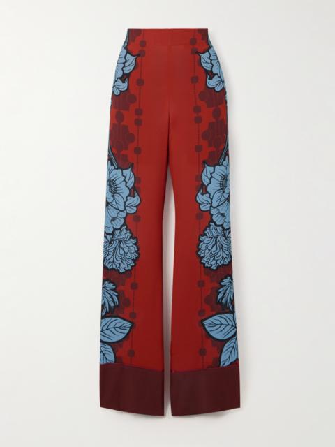 BORGO DE NOR Havana Floral-print Satin-trimmed Crepe De Chine Pants