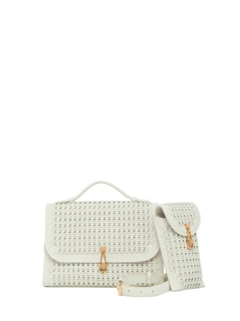 GABRIELA HEARST Medium Leonora Flap Bag in White Woven Leather with Sunglass Pouch