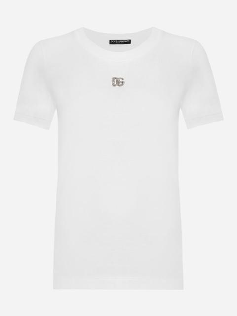 Dolce & Gabbana Cotton T-shirt with Crystal DG logo