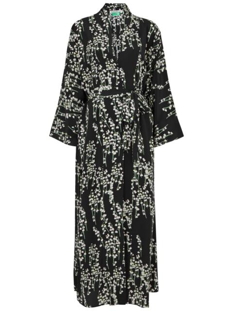 Peignoir floral-print silk wrap dress